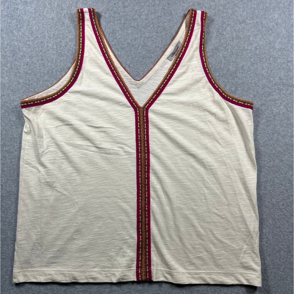 Lisa Todd In A Tizzy Tank Top Women's Medium Cotton Embroidered Trim V-Neck